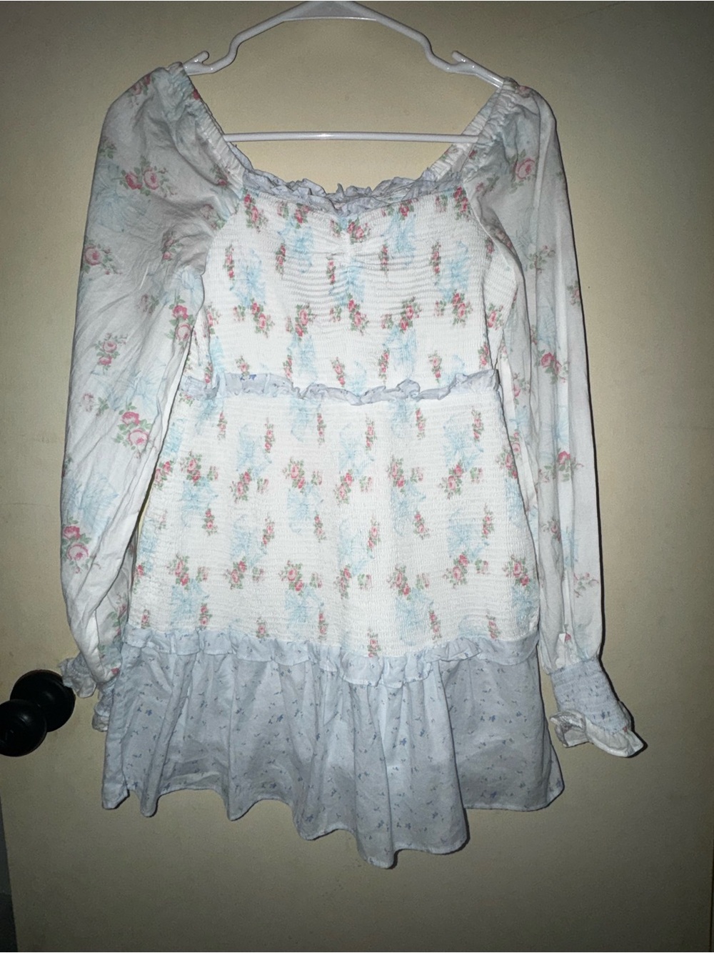 LoveShackFancy Smocked Tiered Dress with Pink & Blue Flowers